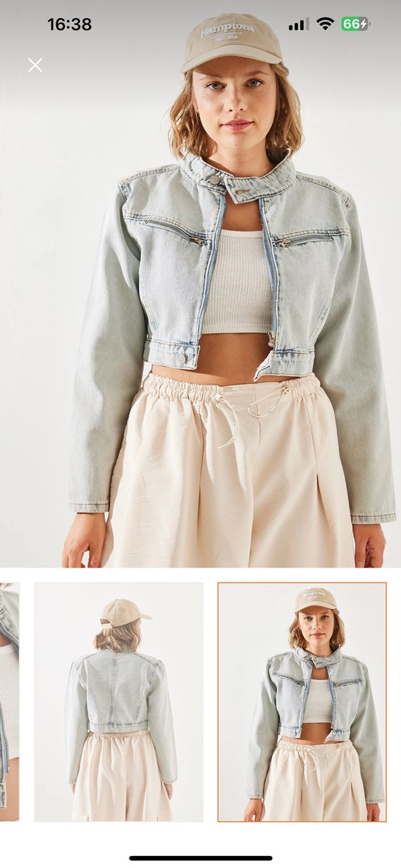 Bağlama Desenli Kısa Kot Ceket - Görsel 5