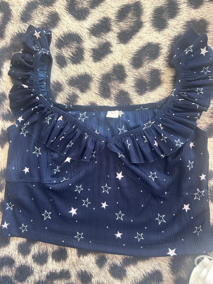 Fırfırlı Straplez Lacivert Kadın Bluz - Görsel 2