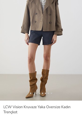 LCW Vision Kruvaze Yaka Oversize Kadın Trençkot
