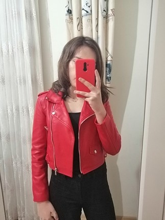 Bershka kırmızı deri ceket