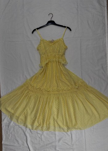 Sarı Uzun Askılı Fırfırlı Bohem Elbise - Görsel 2