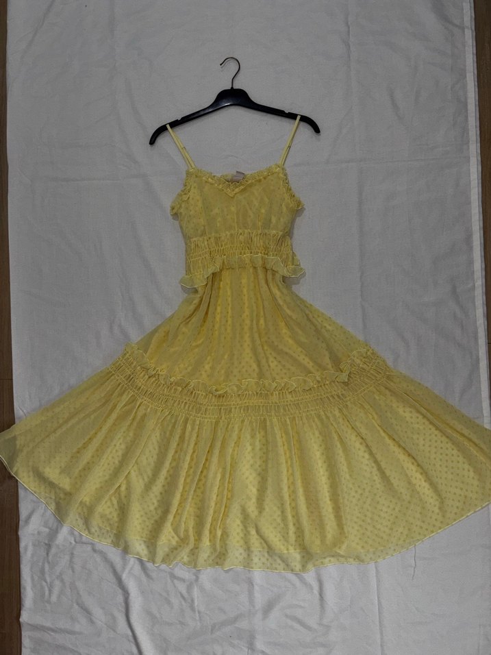 Sarı Uzun Askılı Fırfırlı Bohem Elbise - Görsel 2