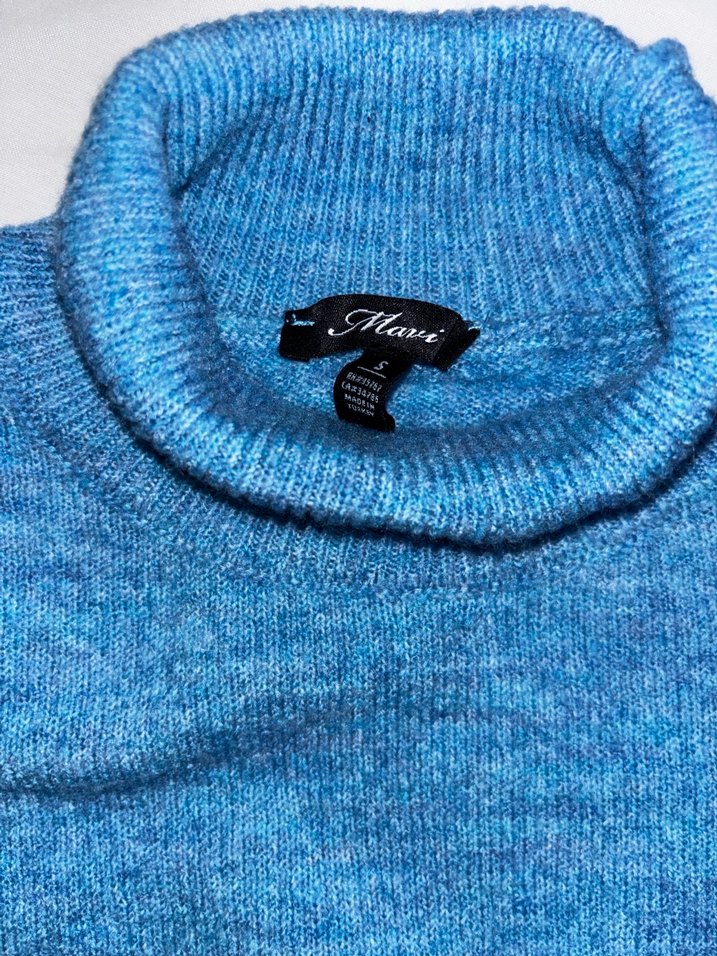 Kadın Mavi Boğazlı Triko Kazak - Görsel 2