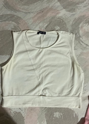 Pembe beyaz Pamuklu Kolsuz Mini crop s-m - Görsel 3