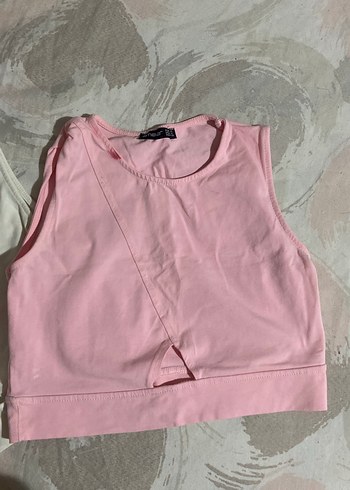 Pembe beyaz Pamuklu Kolsuz Mini crop s-m - Görsel 2