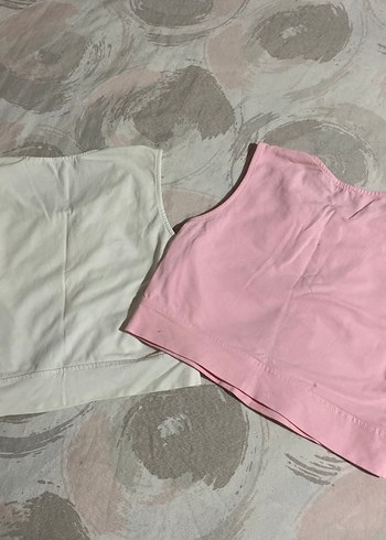 Pembe beyaz Pamuklu Kolsuz Mini crop s-m - Görsel 4