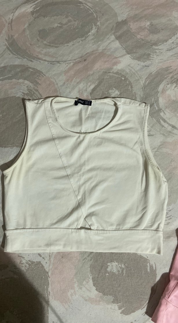 Pembe beyaz Pamuklu Kolsuz Mini crop s-m - Görsel 3