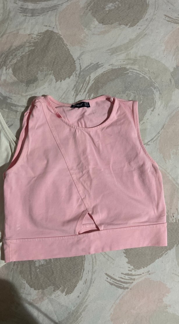 Pembe beyaz Pamuklu Kolsuz Mini crop s-m - Görsel 2