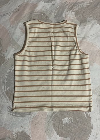 Bej kadın Çizgili Kolsuz crop - Görsel 2