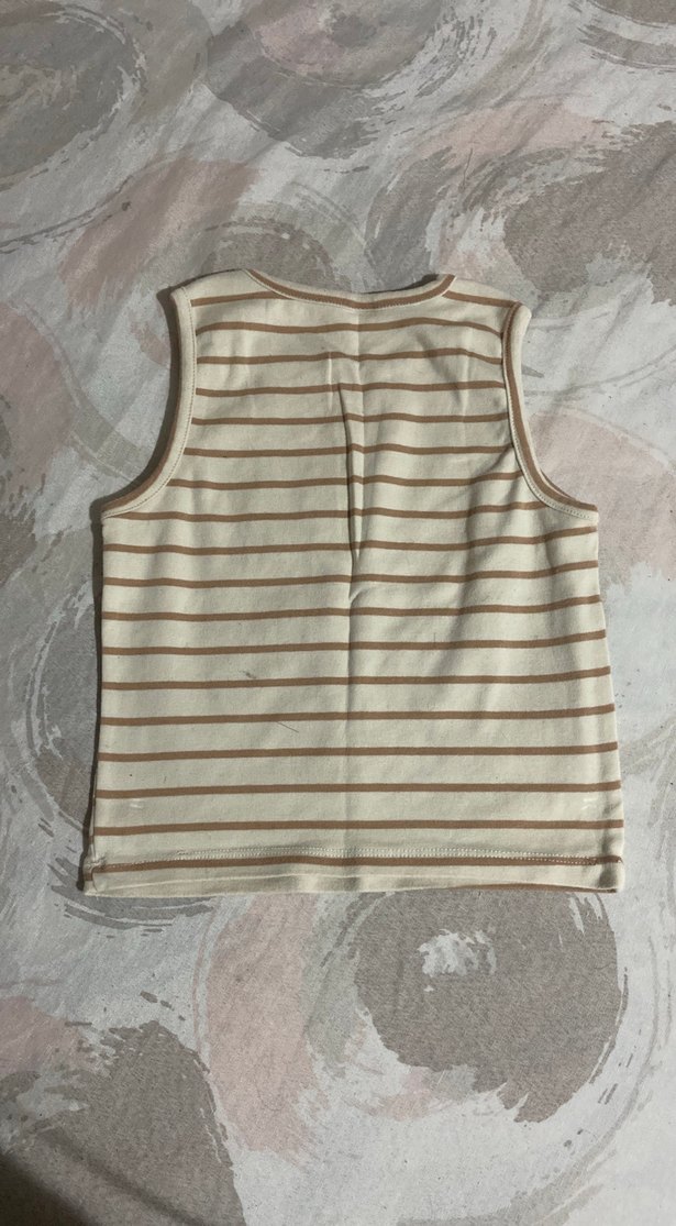 Bej kadın Çizgili Kolsuz crop - Görsel 2