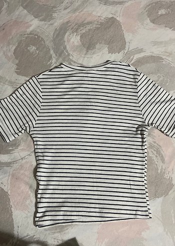 Kadın Çizgili Kısa Kollu Pamuklu Tişört - Görsel 2