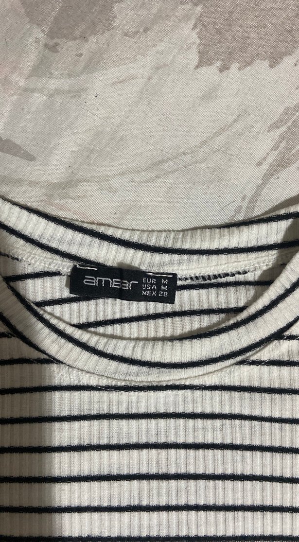 Kadın Çizgili Kısa Kollu Pamuklu Tişört - Görsel 3