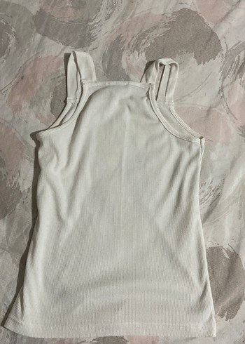 Beyaz Basic Çizgili Kolsuz bluz - Görsel 2