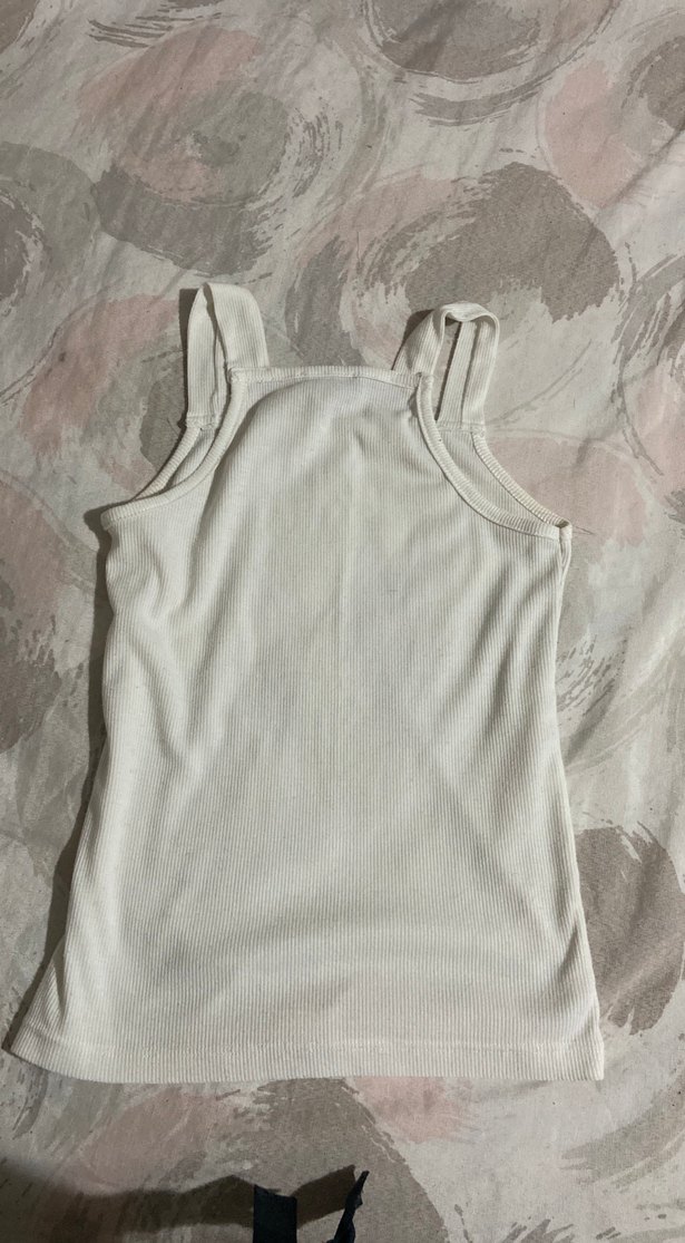 Beyaz Basic Çizgili Kolsuz bluz - Görsel 2