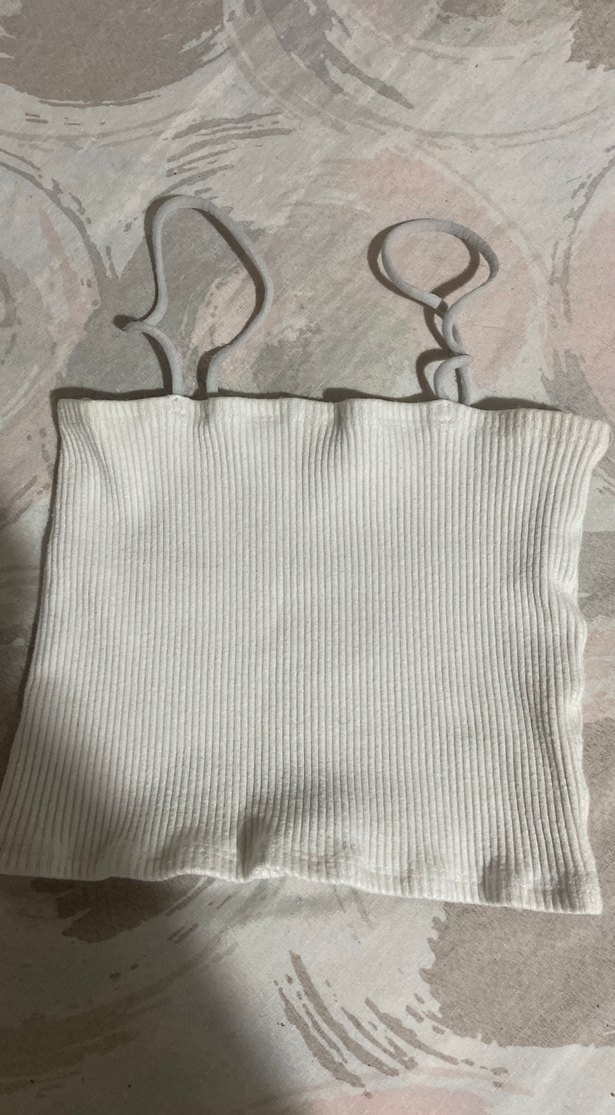 Kadın Beyaz Keten Askılı Basic crop - Görsel 2