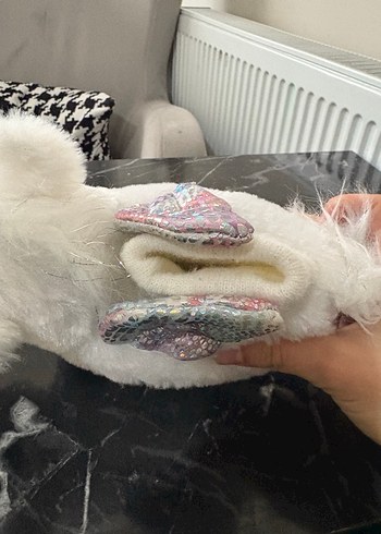 Kızlar için Beyaz Kürklü Unicorn Ev Terliği - Görsel 3