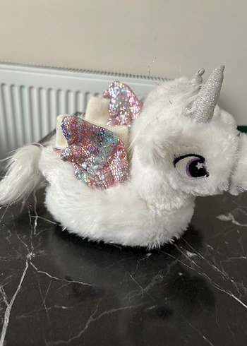 Kızlar için Beyaz Kürklü Unicorn Ev Terliği - Görsel 6