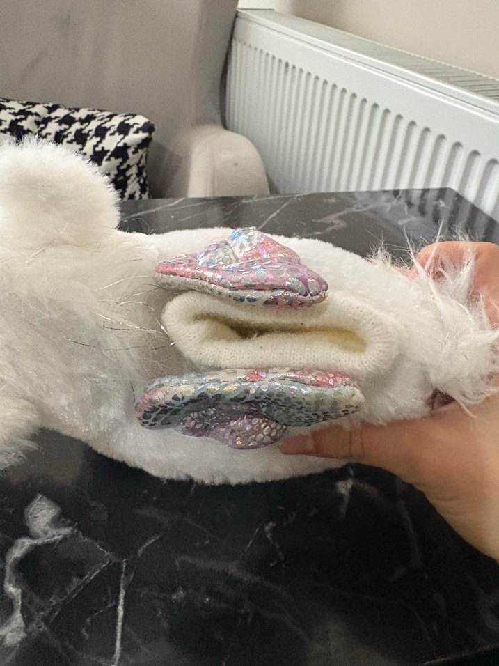 Kızlar için Beyaz Kürklü Unicorn Ev Terliği - Görsel 3