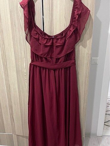 48 Beden Bordo şifon elbise