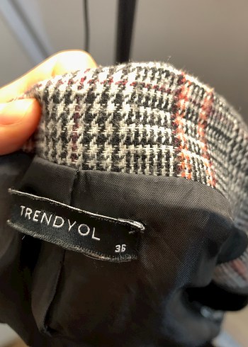 Düğmeli Gri Ekose Kadın Blazer Ceket - Görsel 2