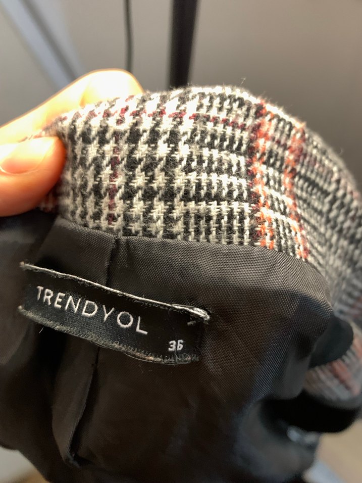 Düğmeli Gri Ekose Kadın Blazer Ceket - Görsel 2