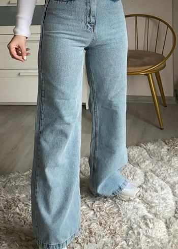 Kadın Mavi Bol Kesim Midi Denim Pantolon