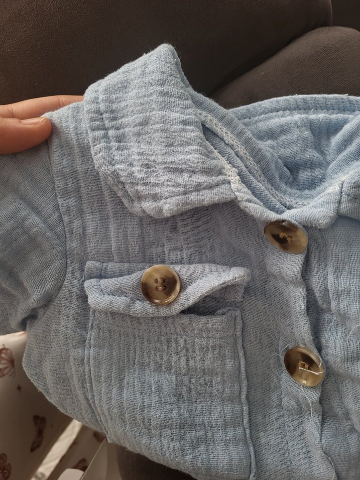 mavi müslin Kısa Kollu Bebek Tulumu - Görsel 2