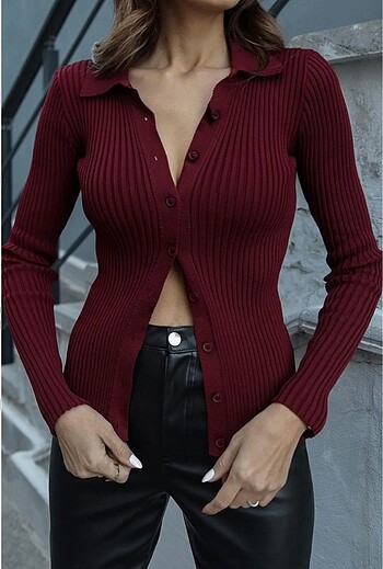 Diğer Bordo Polo yaka hırka