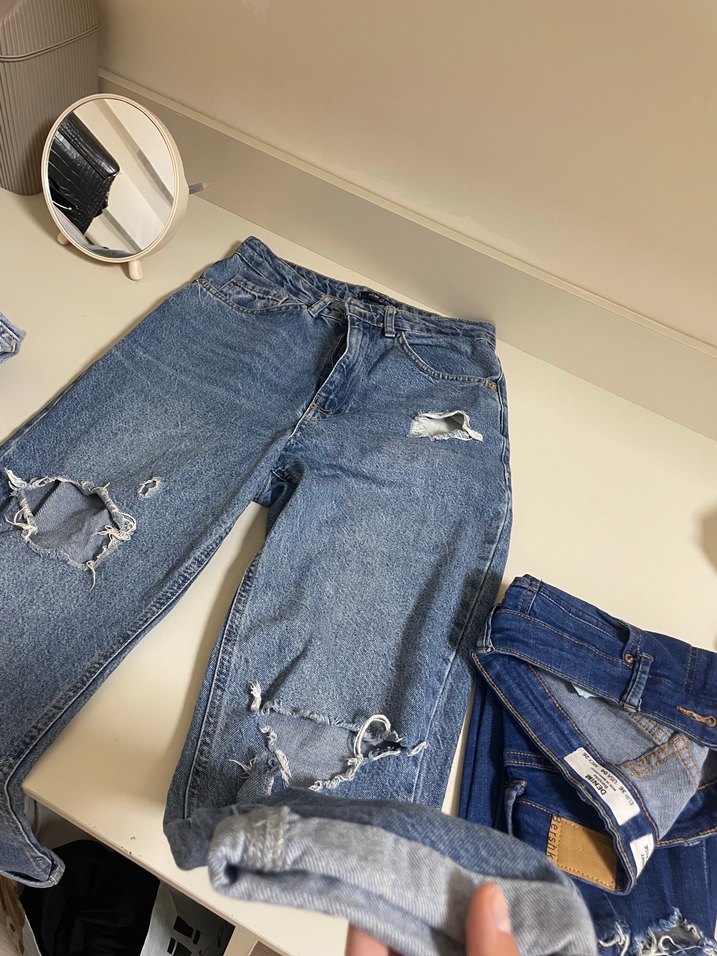 Kadın Mavi Yırtık Detaylı Bol Kesim Jean - Görsel 2