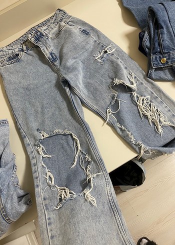 Lacivert Laced Rahat Kesim Kadın Jean - Görsel 2