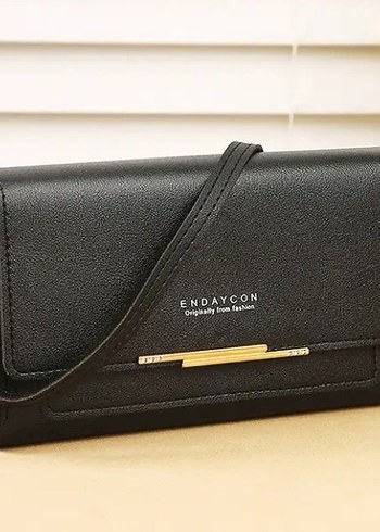 Siyah Deri Kadın Clutch çanta