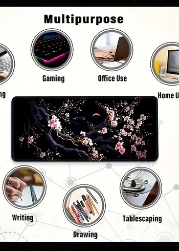 Beden Karanlık Üzerinde Pembe Çiçekli Mouse Pad 70x30cm
