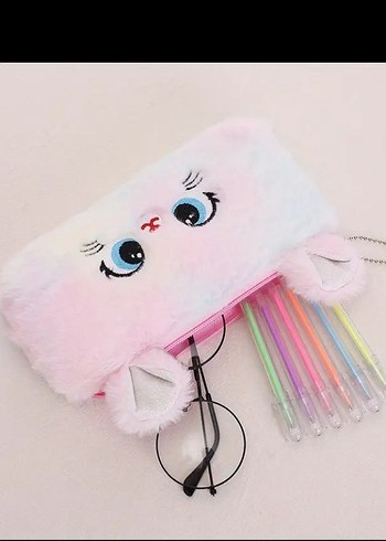 2K Peluş Kulaklı kalem kutusu - Pembe