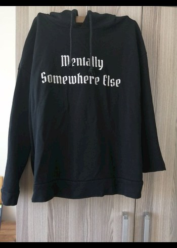 Kapüşonlu Siyah Kadın Sweatshirt l beden