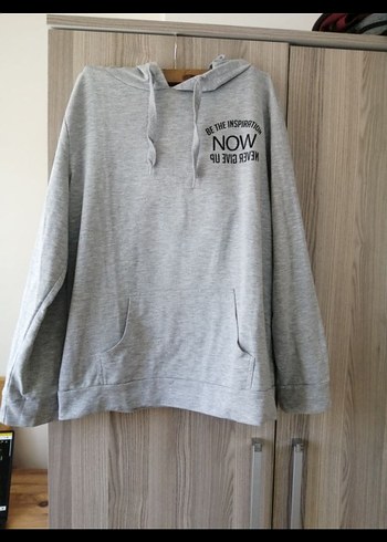 Gri Kadın Kapüşonlu Sweatshirt Düğmeli