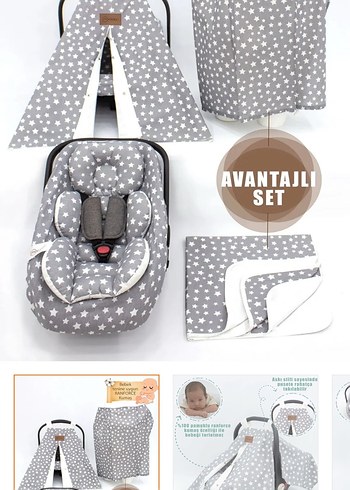 Gri Yıldız Desenli Bebek Puset Seti - Görsel 2