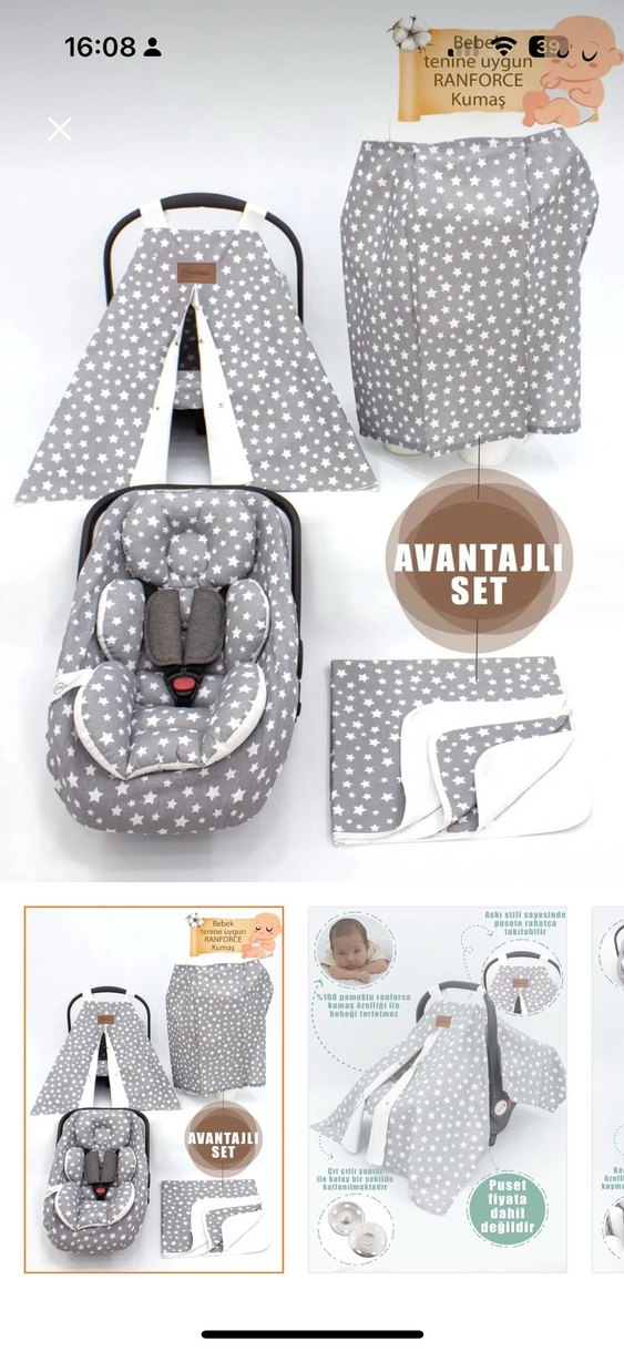 Gri Yıldız Desenli Bebek Puset Seti - Görsel 2