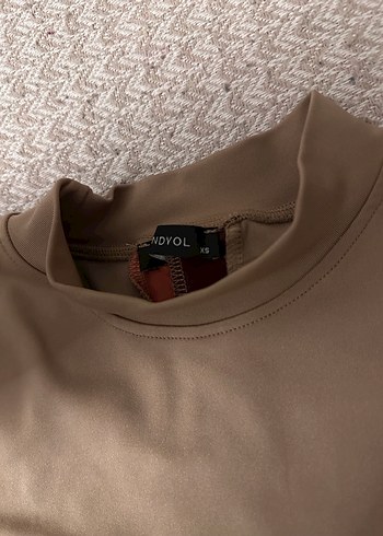 Bej Uzun Kollu Crop ve tayt takım - Görsel 3