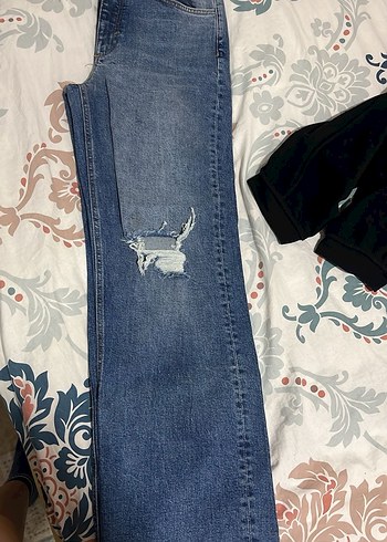 Kadın Mavi Bol Kesim Yırtık Midi Kot Pantolon - Görsel 2