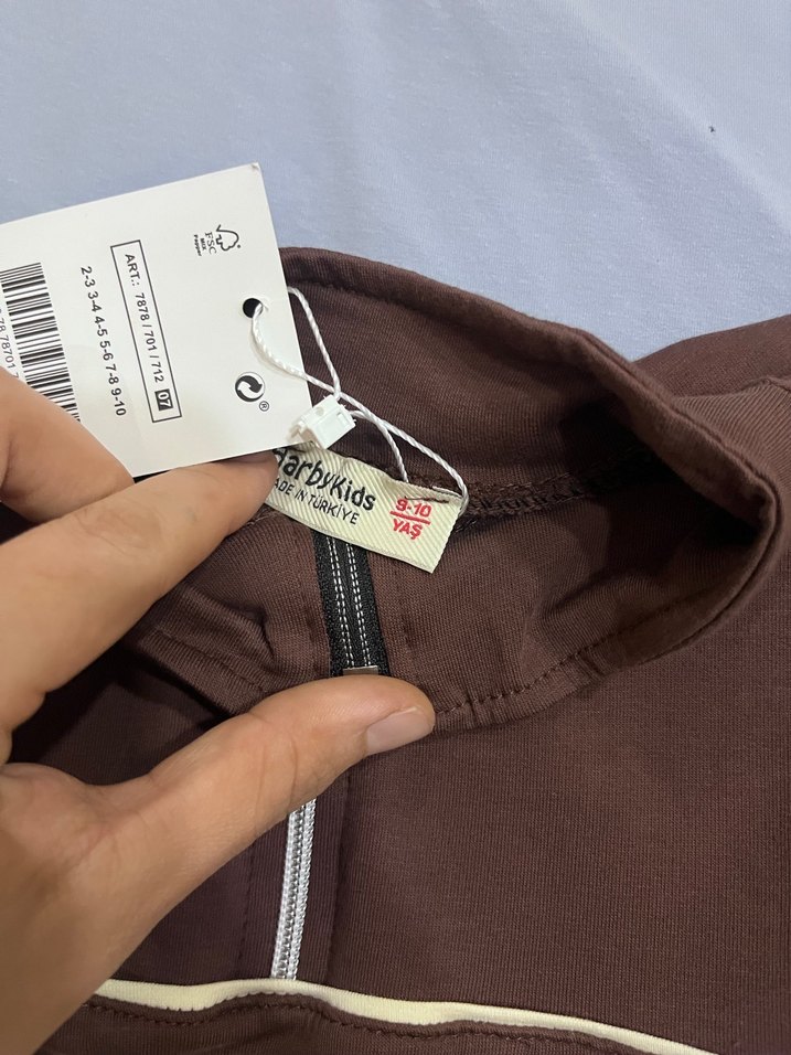 Unisex cocuk Kahverengi Fermuarlı Sweatshirt - Görsel 2