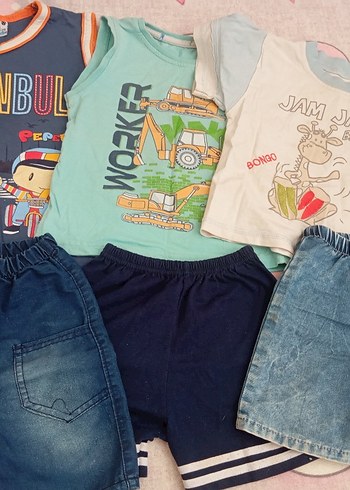 Diğer Renkli Denim Erkek Bebek Kısa Kollu Takım