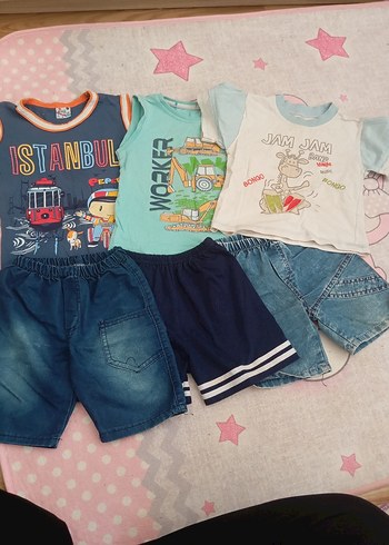 Renkli Denim Erkek Bebek Kısa Kollu Takım