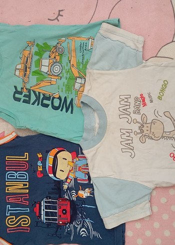 2 Yaş Beden mavi Renk Renkli Denim Erkek Bebek Kısa Kollu Takım
