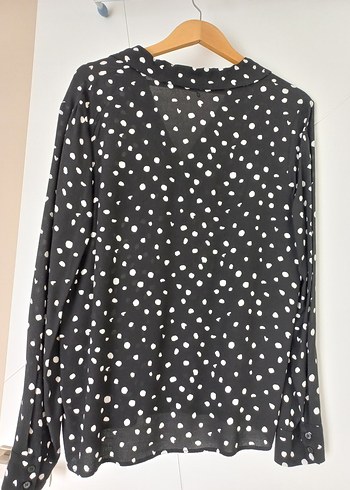 Kadın Siyah Beyaz Puantiyeli Uzun Kollu Gömlek - Görsel 2