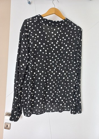 Kadın Siyah Beyaz Puantiyeli Uzun Kollu Gömlek - Görsel 6