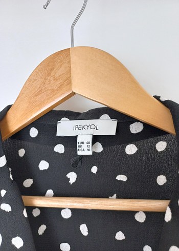 Kadın Siyah Beyaz Puantiyeli Uzun Kollu Gömlek - Görsel 3