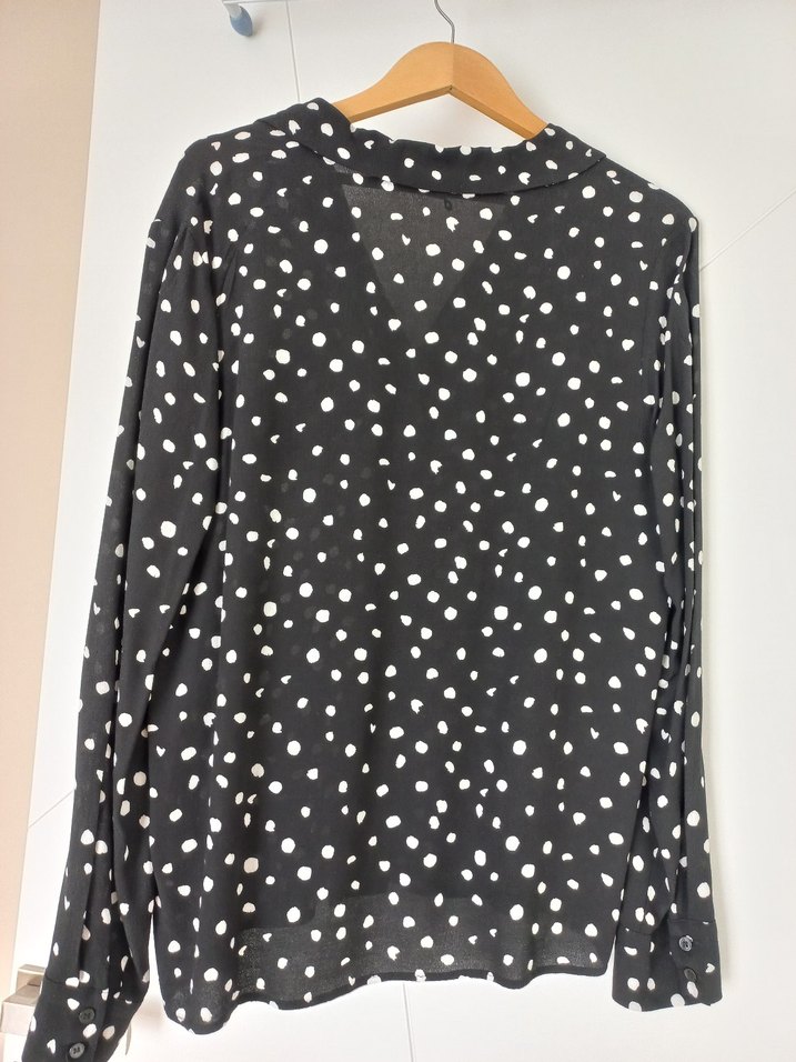 Kadın Siyah Beyaz Puantiyeli Uzun Kollu Gömlek - Görsel 2