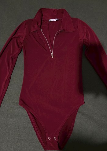 Zara Bordo Fermuarlı Uzun Kollu Kadın Bluz
