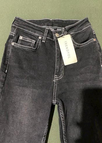 32 Beden siyah Renk Siyah Yüksek Bel Flare Jeans