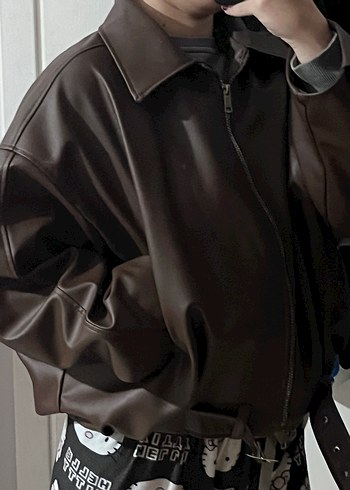 Kahverengi Deri Kemerli Kadın Ceket - Görsel 2